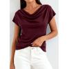 imagePRETTYGARDEN Womens Tops Dressy Casual Clothing 2026 Summer Cowl Neck Short Sleeve Blouses Spring Business Work Office ShirtsBurgundy
