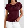imagePRETTYGARDEN Womens Tops Dressy Casual Clothing 2026 Summer Cowl Neck Short Sleeve Blouses Spring Business Work Office ShirtsBurgundy