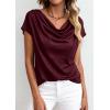 imagePRETTYGARDEN Womens Tops Dressy Casual Clothing 2026 Summer Cowl Neck Short Sleeve Blouses Spring Business Work Office ShirtsBurgundy