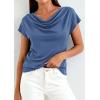 imagePRETTYGARDEN Womens Tops Dressy Casual Clothing 2026 Summer Cowl Neck Short Sleeve Blouses Spring Business Work Office ShirtsDark Blue