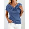 imagePRETTYGARDEN Womens Tops Dressy Casual Clothing 2026 Summer Cowl Neck Short Sleeve Blouses Spring Business Work Office ShirtsDark Blue