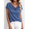 imagePRETTYGARDEN Womens Tops Dressy Casual Clothing 2026 Summer Cowl Neck Short Sleeve Blouses Spring Business Work Office ShirtsDark Blue