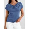 imagePRETTYGARDEN Womens Tops Dressy Casual Clothing 2026 Summer Cowl Neck Short Sleeve Blouses Spring Business Work Office ShirtsDark Blue