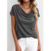 imagePRETTYGARDEN Womens Tops Dressy Casual Clothing 2026 Summer Cowl Neck Short Sleeve Blouses Spring Business Work Office ShirtsDark Grey