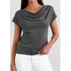 imagePRETTYGARDEN Womens Tops Dressy Casual Clothing 2026 Summer Cowl Neck Short Sleeve Blouses Spring Business Work Office ShirtsDark Grey