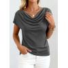 imagePRETTYGARDEN Womens Tops Dressy Casual Clothing 2026 Summer Cowl Neck Short Sleeve Blouses Spring Business Work Office ShirtsDark Grey