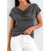 imagePRETTYGARDEN Womens Tops Dressy Casual Clothing 2026 Summer Cowl Neck Short Sleeve Blouses Spring Business Work Office ShirtsDark Grey