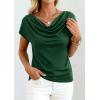 imagePRETTYGARDEN Womens Tops Dressy Casual Clothing 2026 Summer Cowl Neck Short Sleeve Blouses Spring Business Work Office ShirtsGreen