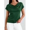 imagePRETTYGARDEN Womens Tops Dressy Casual Clothing 2026 Summer Cowl Neck Short Sleeve Blouses Spring Business Work Office ShirtsGreen