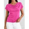 imagePRETTYGARDEN Womens Tops Dressy Casual Clothing 2026 Summer Cowl Neck Short Sleeve Blouses Spring Business Work Office ShirtsHot Pink