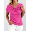 imagePRETTYGARDEN Womens Tops Dressy Casual Clothing 2026 Summer Cowl Neck Short Sleeve Blouses Spring Business Work Office ShirtsHot Pink