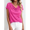 imagePRETTYGARDEN Womens Tops Dressy Casual Clothing 2026 Summer Cowl Neck Short Sleeve Blouses Spring Business Work Office ShirtsHot Pink
