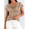 imagePRETTYGARDEN Womens Tops Dressy Casual Clothing 2026 Summer Cowl Neck Short Sleeve Blouses Spring Business Work Office ShirtsKhaki