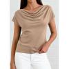 imagePRETTYGARDEN Womens Tops Dressy Casual Clothing 2026 Summer Cowl Neck Short Sleeve Blouses Spring Business Work Office ShirtsKhaki