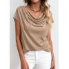 imagePRETTYGARDEN Womens Tops Dressy Casual Clothing 2026 Summer Cowl Neck Short Sleeve Blouses Spring Business Work Office ShirtsKhaki