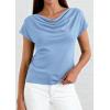 imagePRETTYGARDEN Womens Tops Dressy Casual Clothing 2026 Summer Cowl Neck Short Sleeve Blouses Spring Business Work Office ShirtsLight Blue