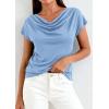 imagePRETTYGARDEN Womens Tops Dressy Casual Clothing 2026 Summer Cowl Neck Short Sleeve Blouses Spring Business Work Office ShirtsLight Blue