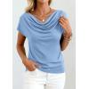 imagePRETTYGARDEN Womens Tops Dressy Casual Clothing 2026 Summer Cowl Neck Short Sleeve Blouses Spring Business Work Office ShirtsLight Blue