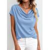 imagePRETTYGARDEN Womens Tops Dressy Casual Clothing 2026 Summer Cowl Neck Short Sleeve Blouses Spring Business Work Office ShirtsLight Blue