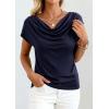 imagePRETTYGARDEN Womens Tops Dressy Casual Clothing 2026 Summer Cowl Neck Short Sleeve Blouses Spring Business Work Office ShirtsNavy Blue