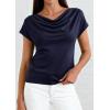 imagePRETTYGARDEN Womens Tops Dressy Casual Clothing 2026 Summer Cowl Neck Short Sleeve Blouses Spring Business Work Office ShirtsNavy Blue