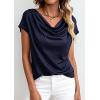 imagePRETTYGARDEN Womens Tops Dressy Casual Clothing 2026 Summer Cowl Neck Short Sleeve Blouses Spring Business Work Office ShirtsNavy Blue