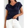 imagePRETTYGARDEN Womens Tops Dressy Casual Clothing 2026 Summer Cowl Neck Short Sleeve Blouses Spring Business Work Office ShirtsNavy Blue