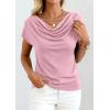 imagePRETTYGARDEN Womens Tops Dressy Casual Clothing 2026 Summer Cowl Neck Short Sleeve Blouses Spring Business Work Office ShirtsPink