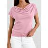 imagePRETTYGARDEN Womens Tops Dressy Casual Clothing 2026 Summer Cowl Neck Short Sleeve Blouses Spring Business Work Office ShirtsPink