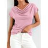 imagePRETTYGARDEN Womens Tops Dressy Casual Clothing 2026 Summer Cowl Neck Short Sleeve Blouses Spring Business Work Office ShirtsPink