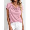 imagePRETTYGARDEN Womens Tops Dressy Casual Clothing 2026 Summer Cowl Neck Short Sleeve Blouses Spring Business Work Office ShirtsPink