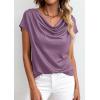 imagePRETTYGARDEN Womens Tops Dressy Casual Clothing 2026 Summer Cowl Neck Short Sleeve Blouses Spring Business Work Office ShirtsPurple