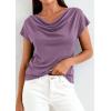imagePRETTYGARDEN Womens Tops Dressy Casual Clothing 2026 Summer Cowl Neck Short Sleeve Blouses Spring Business Work Office ShirtsPurple