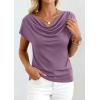 imagePRETTYGARDEN Womens Tops Dressy Casual Clothing 2026 Summer Cowl Neck Short Sleeve Blouses Spring Business Work Office ShirtsPurple