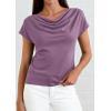 imagePRETTYGARDEN Womens Tops Dressy Casual Clothing 2026 Summer Cowl Neck Short Sleeve Blouses Spring Business Work Office ShirtsPurple