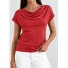 imagePRETTYGARDEN Womens Tops Dressy Casual Clothing 2026 Summer Cowl Neck Short Sleeve Blouses Spring Business Work Office ShirtsRed
