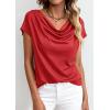 imagePRETTYGARDEN Womens Tops Dressy Casual Clothing 2026 Summer Cowl Neck Short Sleeve Blouses Spring Business Work Office ShirtsRed