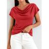 imagePRETTYGARDEN Womens Tops Dressy Casual Clothing 2026 Summer Cowl Neck Short Sleeve Blouses Spring Business Work Office ShirtsRed