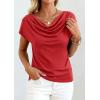 imagePRETTYGARDEN Womens Tops Dressy Casual Clothing 2026 Summer Cowl Neck Short Sleeve Blouses Spring Business Work Office ShirtsRed