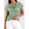 imagePRETTYGARDEN Womens Tops Dressy Casual Clothing 2026 Summer Cowl Neck Short Sleeve Blouses Spring Business Work Office ShirtsSage Green