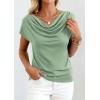 imagePRETTYGARDEN Womens Tops Dressy Casual Clothing 2026 Summer Cowl Neck Short Sleeve Blouses Spring Business Work Office ShirtsSage Green