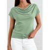 imagePRETTYGARDEN Womens Tops Dressy Casual Clothing 2026 Summer Cowl Neck Short Sleeve Blouses Spring Business Work Office ShirtsSage Green