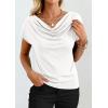 imagePRETTYGARDEN Womens Tops Dressy Casual Clothing 2026 Summer Cowl Neck Short Sleeve Blouses Spring Business Work Office ShirtsWhite