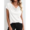 imagePRETTYGARDEN Womens Tops Dressy Casual Clothing 2026 Summer Cowl Neck Short Sleeve Blouses Spring Business Work Office ShirtsWhite