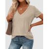 imagePRETTYGARDEN Womens Tops Short Sleeve Oversized Tshirts Shirts 2026 Summer Casual V Neck Loose Basic Tees Spring Tunic BlouseApricot