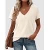 imagePRETTYGARDEN Womens Tops Short Sleeve Oversized Tshirts Shirts 2026 Summer Casual V Neck Loose Basic Tees Spring Tunic BlouseBeige
