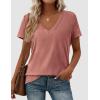 imagePRETTYGARDEN Womens Tops Short Sleeve Oversized Tshirts Shirts 2026 Summer Casual V Neck Loose Basic Tees Spring Tunic BlouseCoral Pink