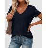 imagePRETTYGARDEN Womens Tops Short Sleeve Oversized Tshirts Shirts 2026 Summer Casual V Neck Loose Basic Tees Spring Tunic BlouseDark Blue