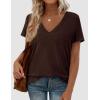 imagePRETTYGARDEN Womens Tops Short Sleeve Oversized Tshirts Shirts 2026 Summer Casual V Neck Loose Basic Tees Spring Tunic BlouseDark Brown