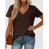 imagePRETTYGARDEN Womens Tops Short Sleeve Oversized Tshirts Shirts 2026 Summer Casual V Neck Loose Basic Tees Spring Tunic BlouseDark Brown